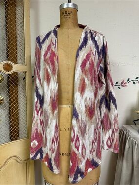Women’s Open-Front Patterned Sweater Cardigan - Pink Multi Chicos 1